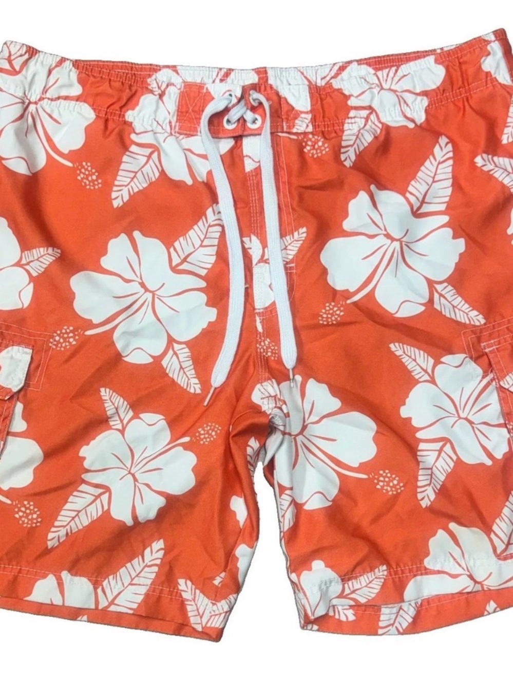 OP Orange Swim Shorts with White Hibiscus Sz L